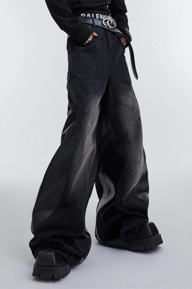 Wide Leg PU Leather Patchwork Jeans image 14