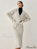 Cable Knit Cardigan Trendy With Matching Midi Skirt image 1