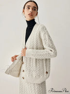 Cable Knit Cardigan Trendy With Matching Midi Skirt image 4