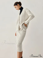 Cable Knit Cardigan Trendy With Matching Midi Skirt image 3