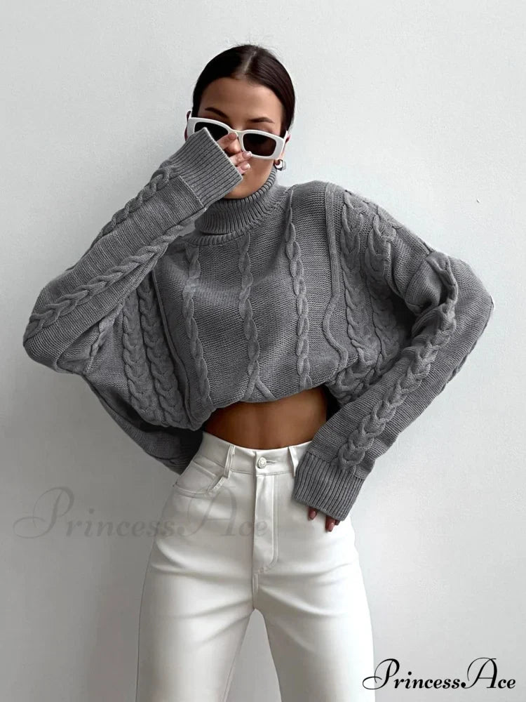 Cable Knit Graceful Turtleneck Oversized Sweater image 1
