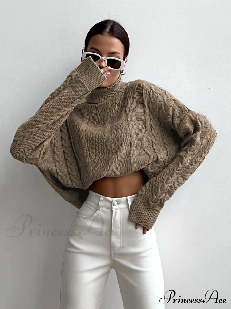 Cable Knit Graceful Turtleneck Oversized Sweater image 6