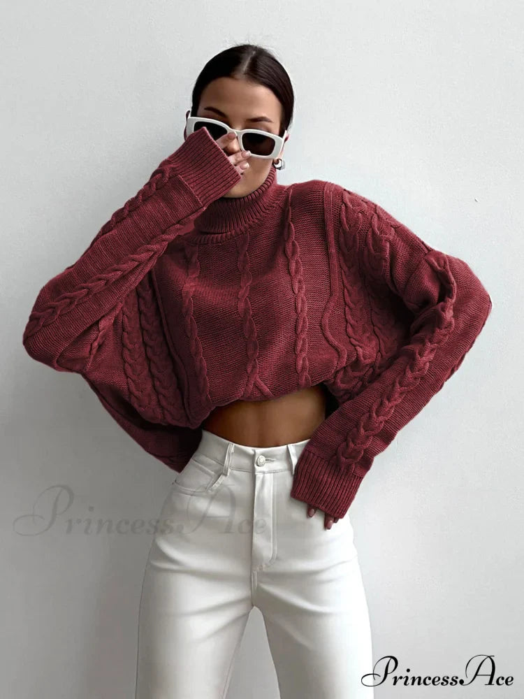 Cable Knit Graceful Turtleneck Oversized Sweater image 7