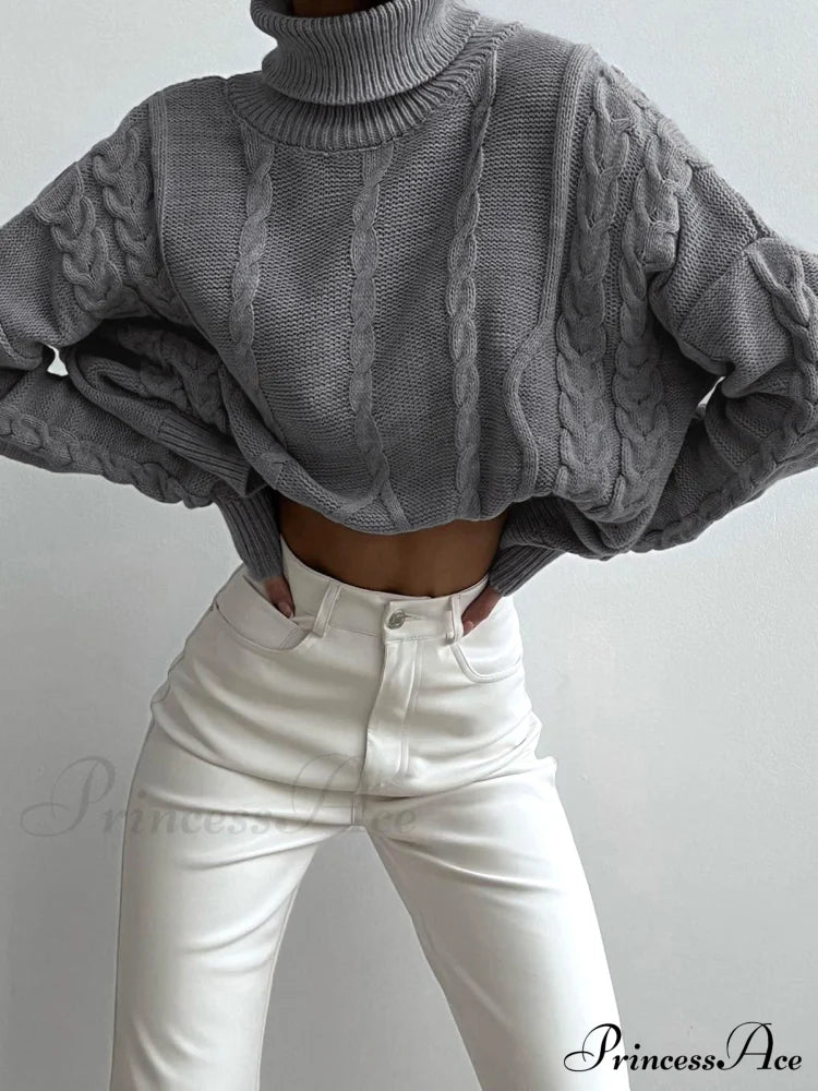 Cable Knit Graceful Turtleneck Oversized Sweater image 5