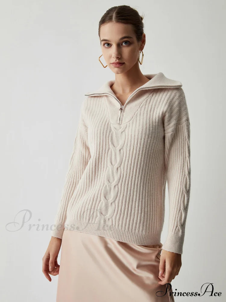 Cable Knit Open Trendy Collar Half Zip Sweater image 1