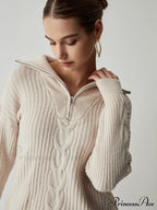 Cable Knit Open Trendy Collar Half Zip Sweater image 4
