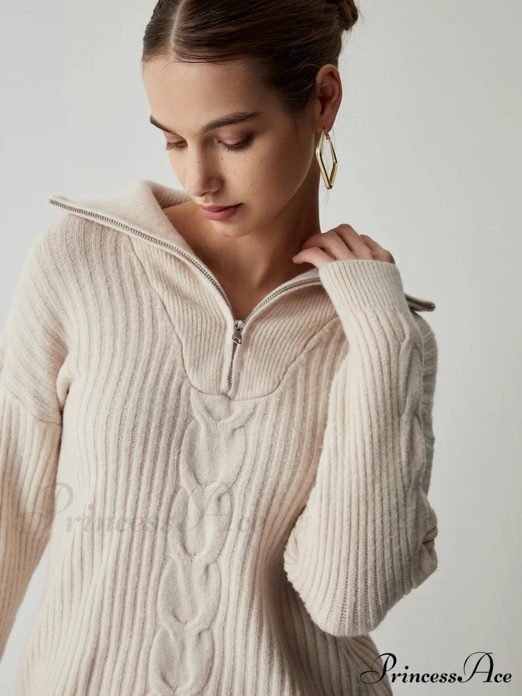 Cable Knit Open Trendy Collar Half Zip Sweater image 4