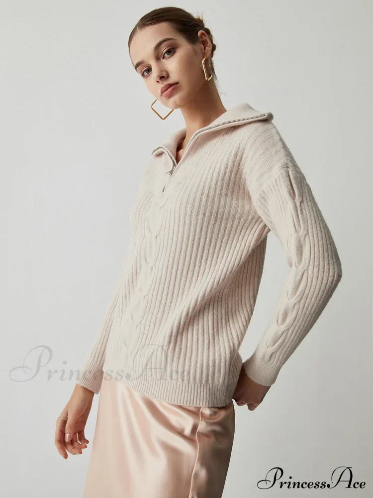 Cable Knit Open Trendy Collar Half Zip Sweater image 2