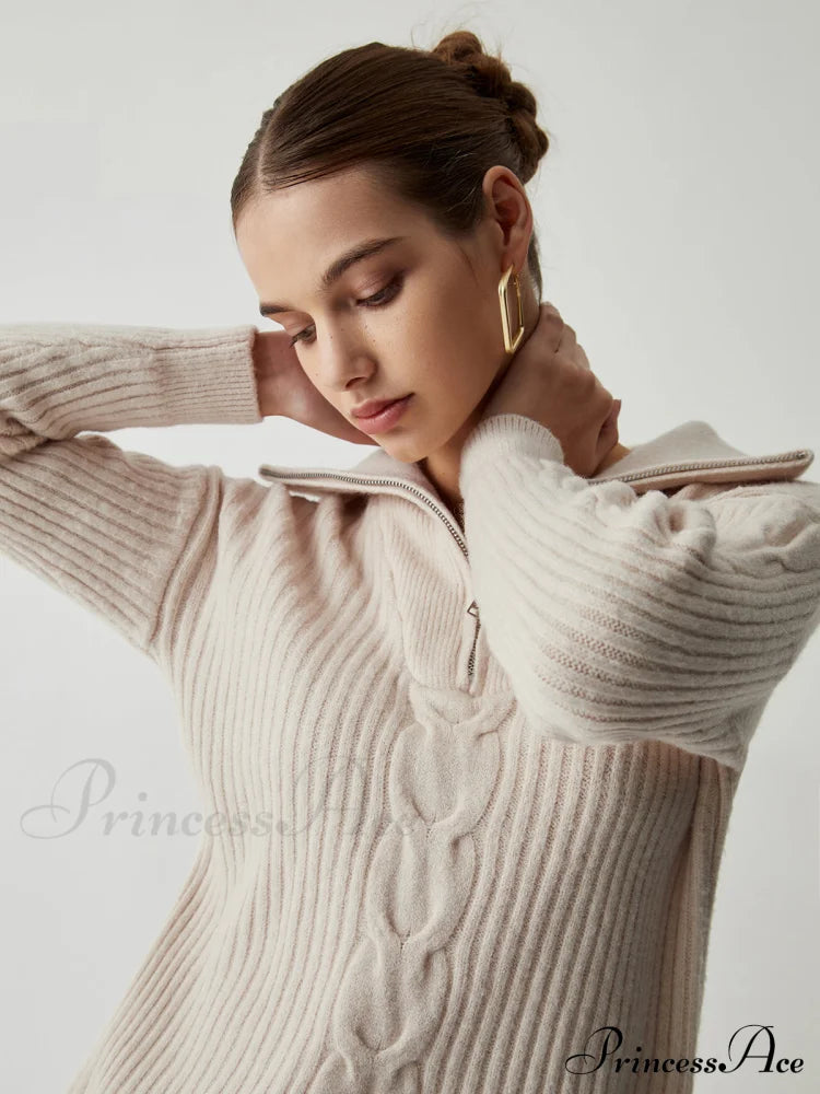 Cable Knit Open Trendy Collar Half Zip Sweater image 3