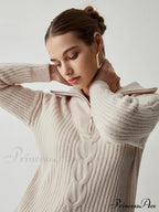 Cable Knit Open Trendy Collar Half Zip Sweater image 3