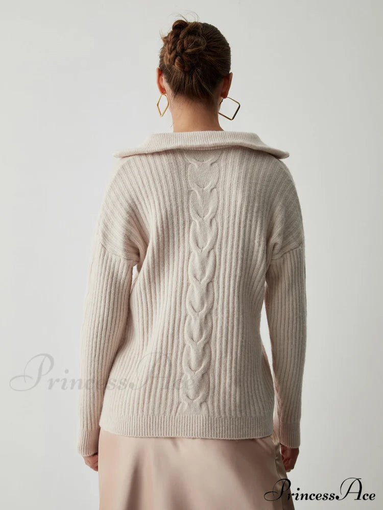 Cable Knit Open Trendy Collar Half Zip Sweater image 5