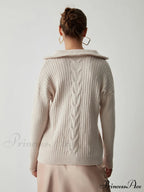 Cable Knit Open Trendy Collar Half Zip Sweater image 5
