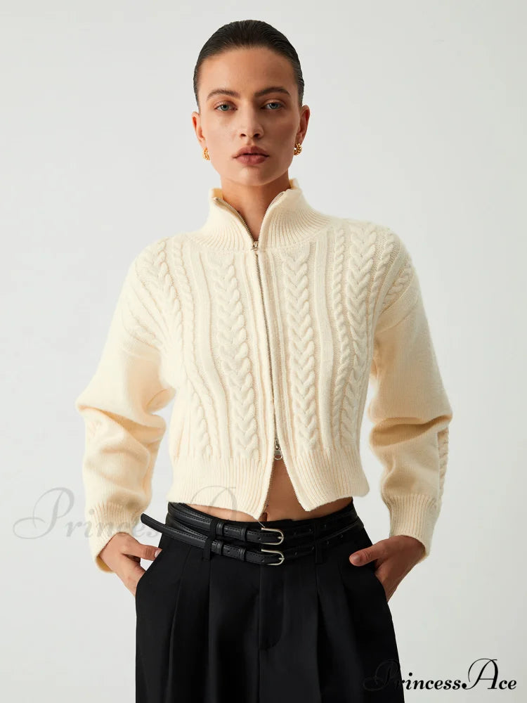 Cable Knit Two Trendy Way Zip Crop Cardigan image 1