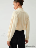 Cable Knit Two Trendy Way Zip Crop Cardigan image 2