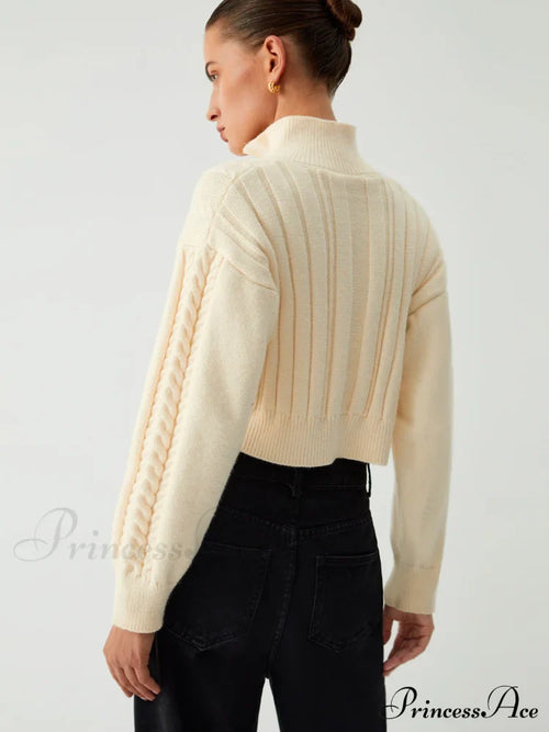 Cable Knit Two Trendy Way Zip Crop Cardigan image 2