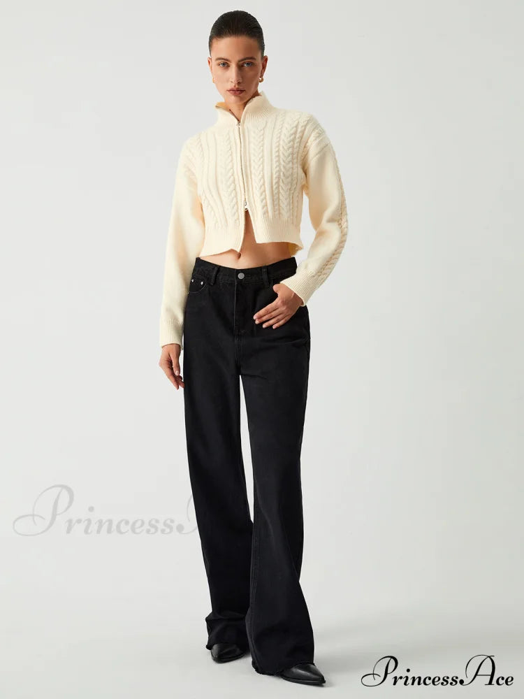 Cable Knit Two Trendy Way Zip Crop Cardigan image 4