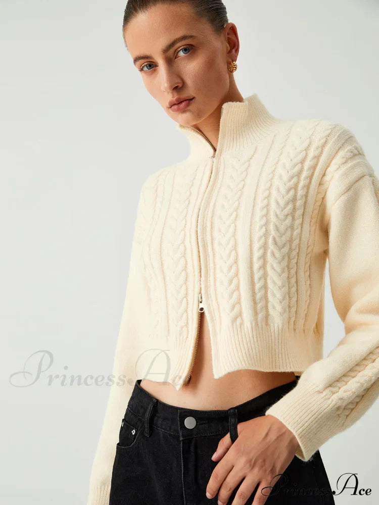 Cable Knit Two Trendy Way Zip Crop Cardigan image 3