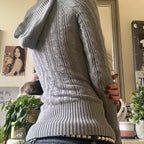 Cable Knitted Slim Fit Hooded Sweater Long Sleeve V Neck Women image 2