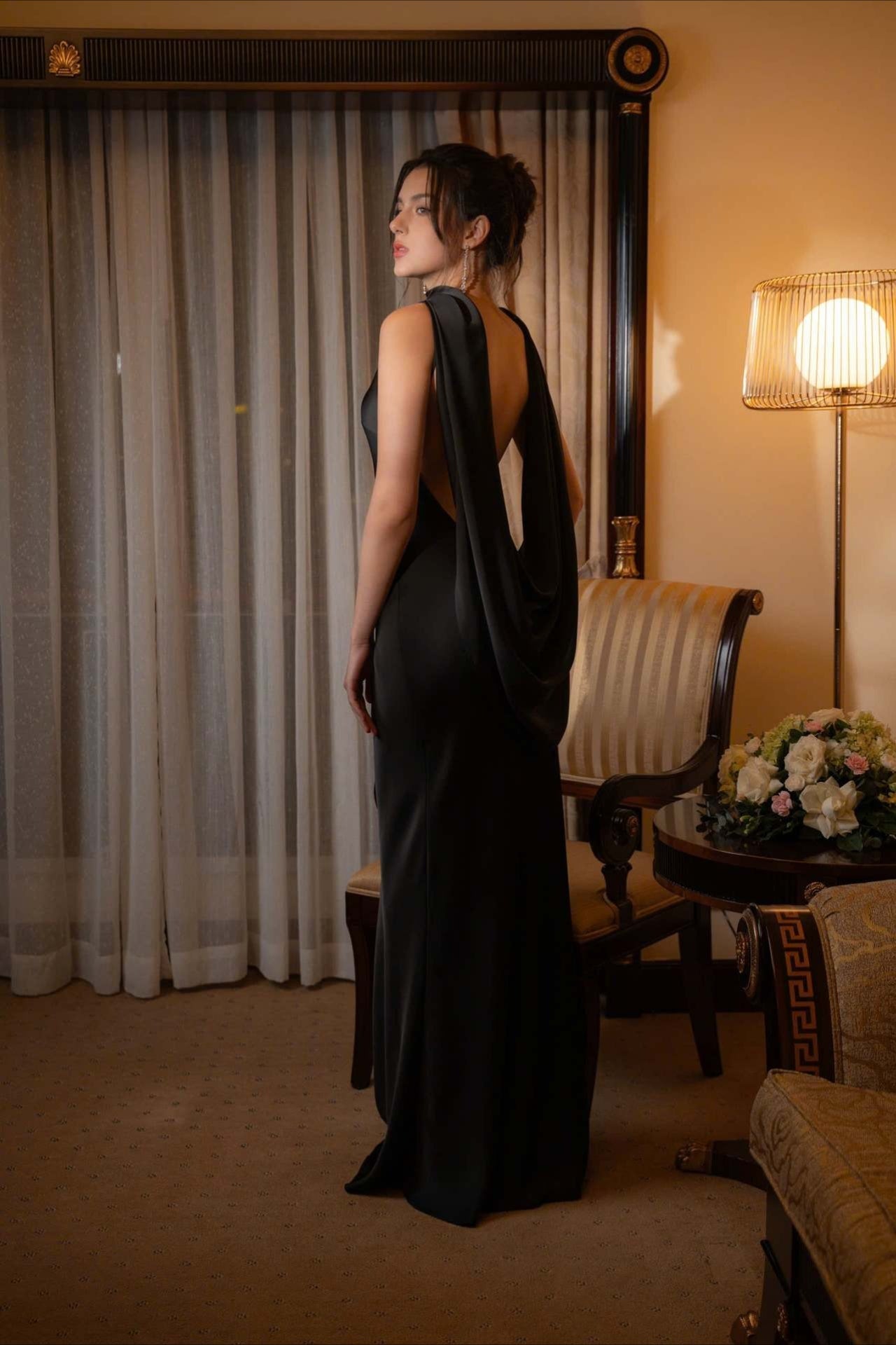 Elegant Solid Color Satin Draped Back Long Prom Dress image 11