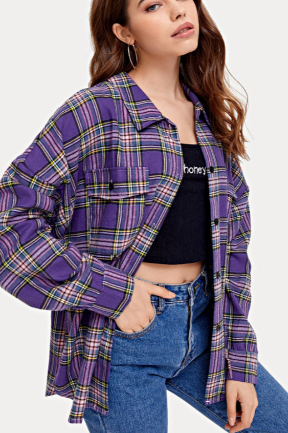 Plaid Stand Collar Button Shirt  Blouse image 13