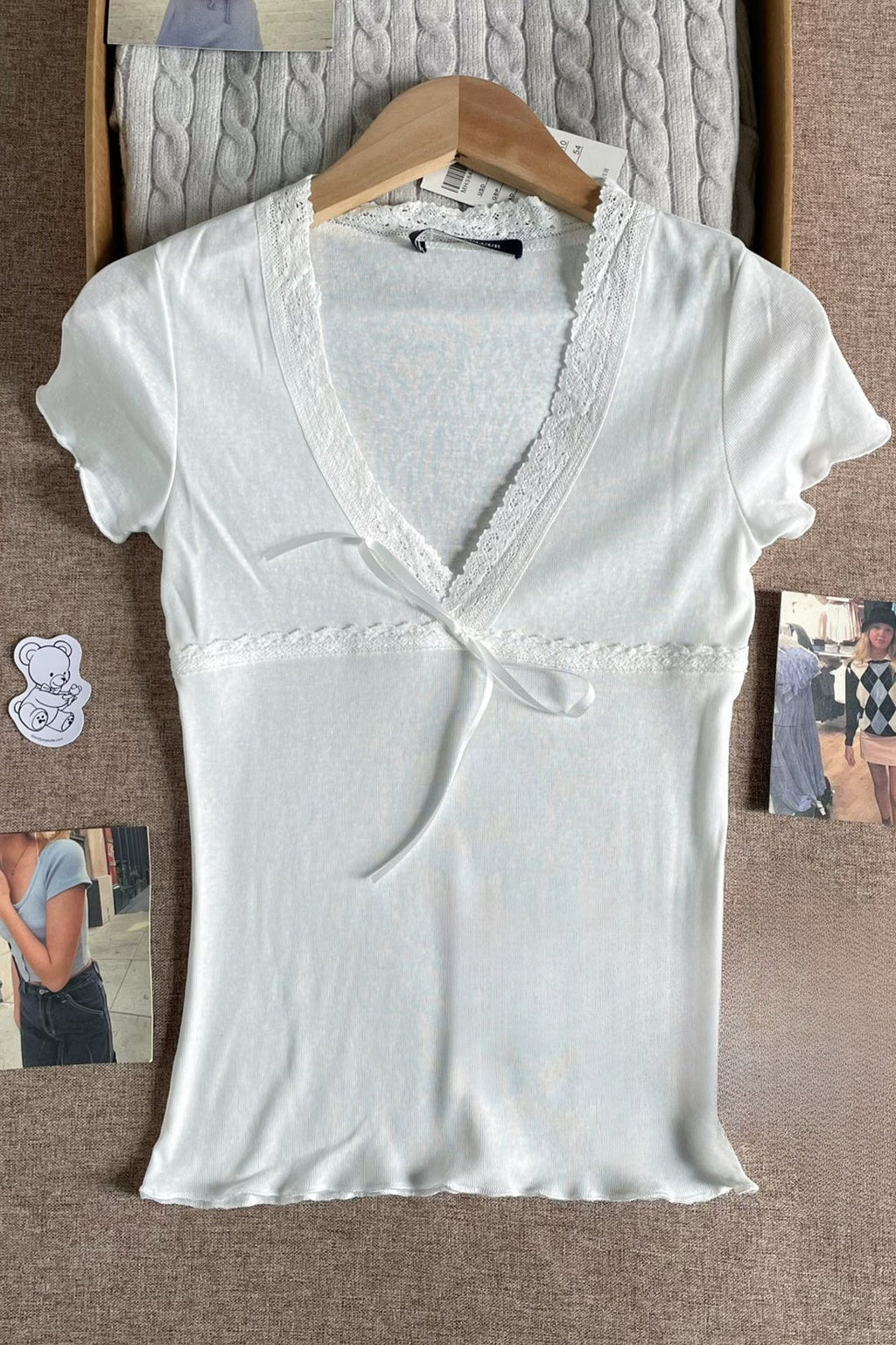 Solid Casual Lace Trim Tie T-Shirt image 3
