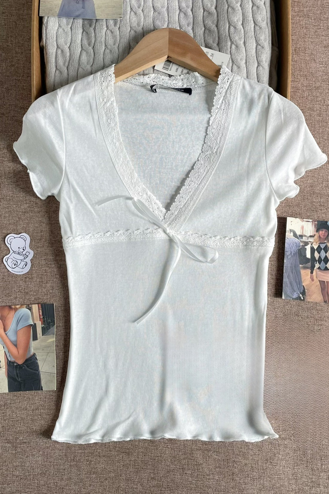 Solid Casual Lace Trim Tie T-Shirt image 3