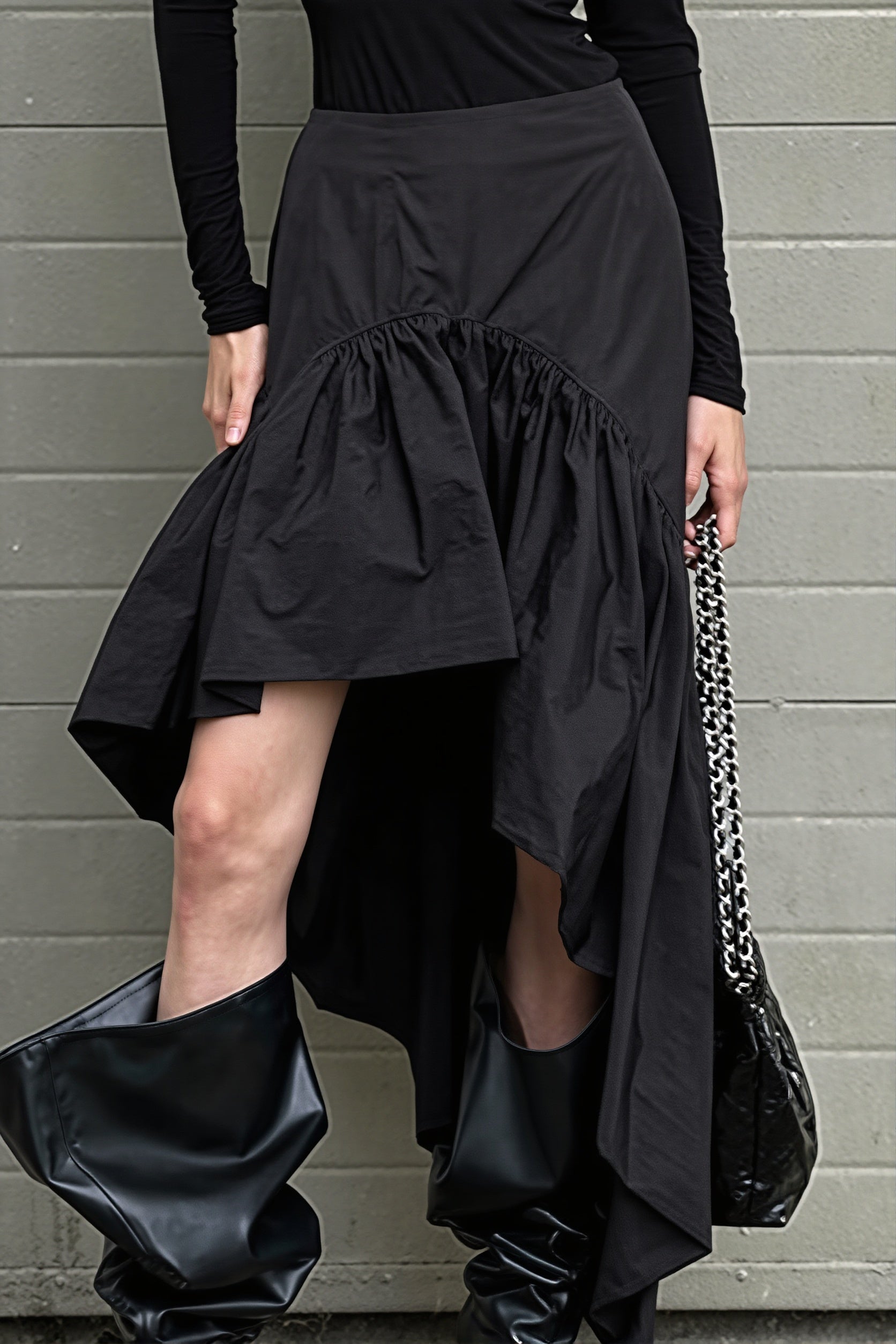 Chic Cotton Ruffle Hem High Low Mini Skirt image 2