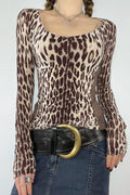 Deep V Neck Leopard Tee Blouse image 1