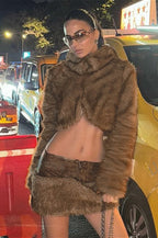 Furry Retro Crop Top Skirt Fox Fur Two Piece Set image 4