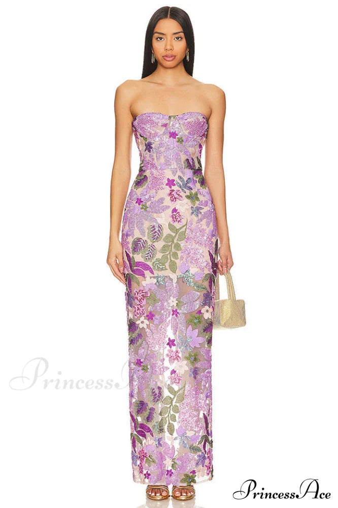 Calista Sequin Stylish Embroidered Maxi Dress image 3