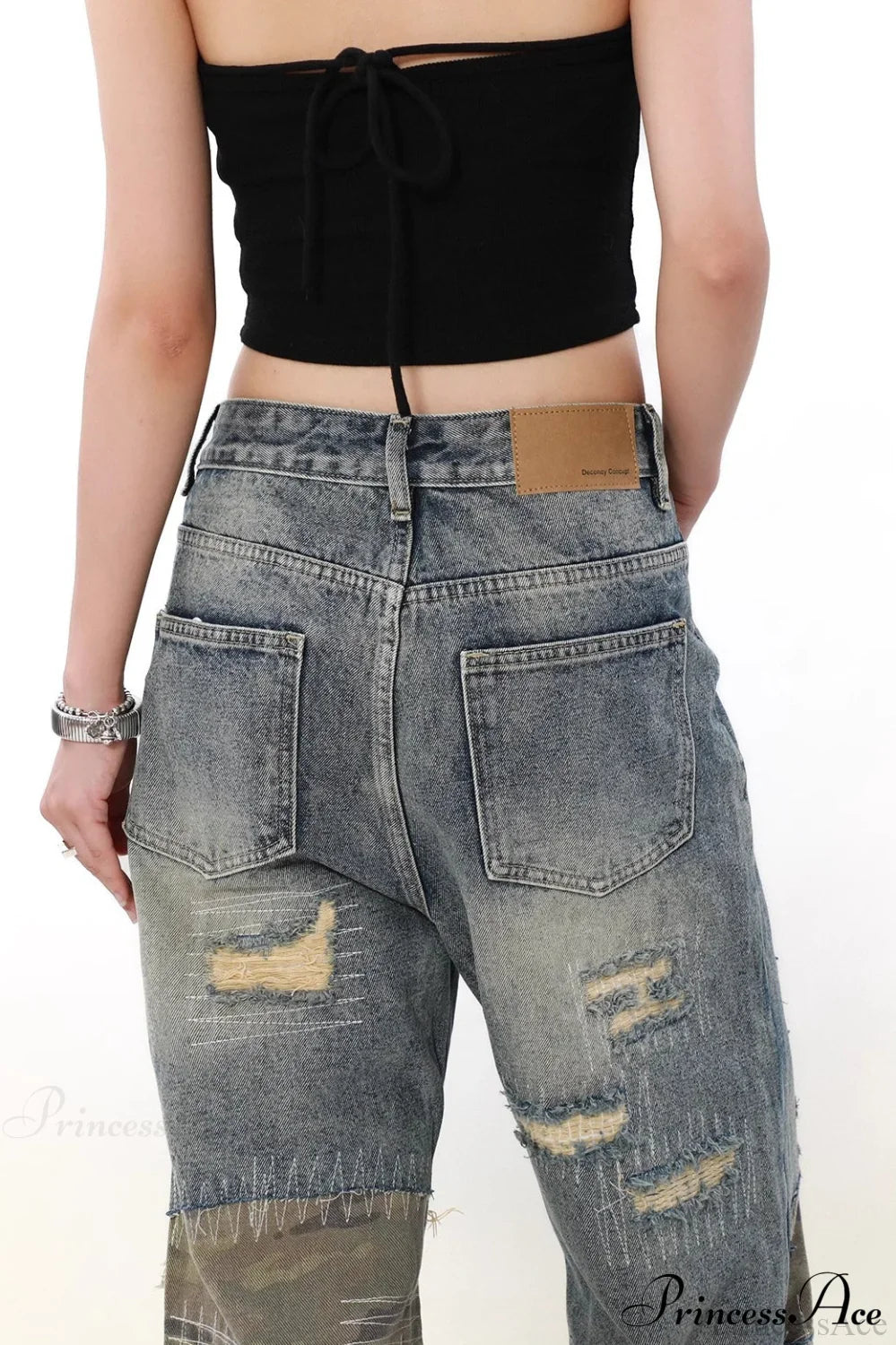 Camouflage Patchwork Distressed Wide Jeans image 4