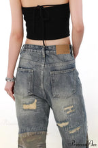 Camouflage Patchwork Distressed Wide Jeans image 4