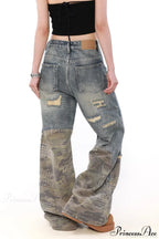 Camouflage Patchwork Distressed Wide Jeans image 2