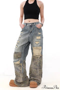 Camouflage Patchwork Distressed Wide Jeans image 1