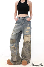 Camouflage Patchwork Distressed Wide Jeans image 1