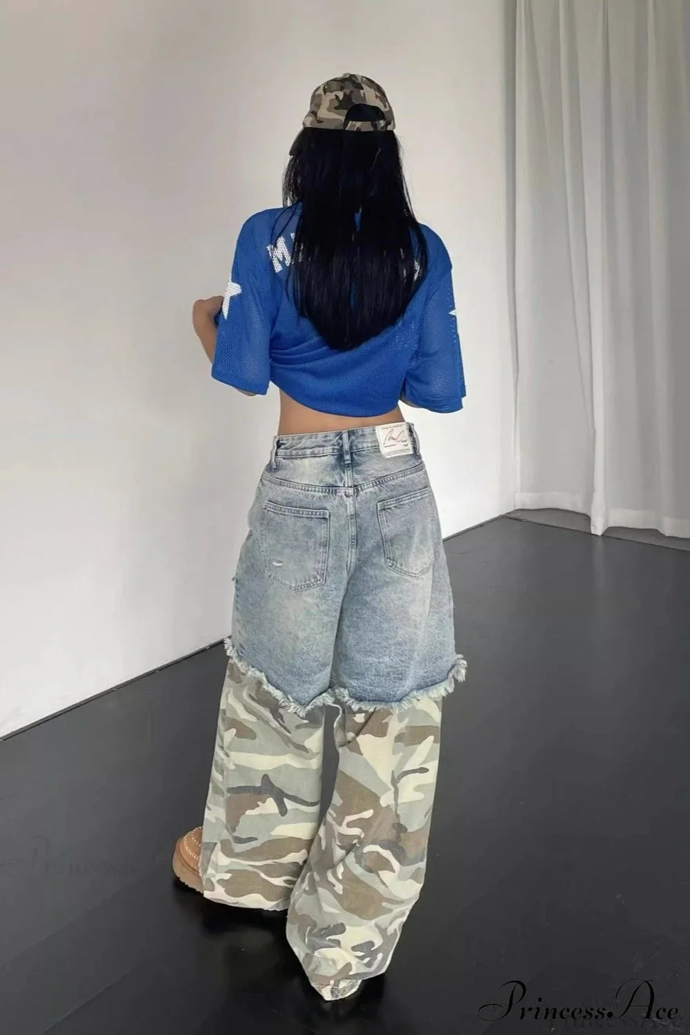 Camouflage Print Patchwork Loose Fit Streetwear Jeans image 3