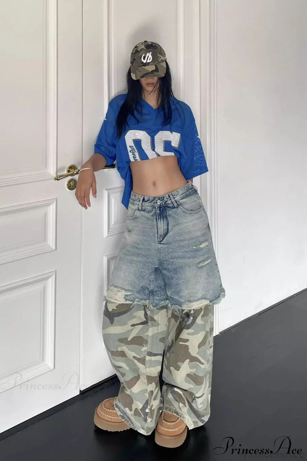 Camouflage Print Patchwork Loose Fit Streetwear Jeans image 2