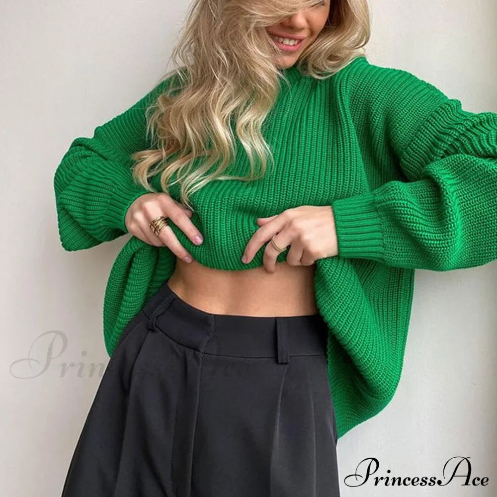 Candy Color Crewneck Trendy Pullover Sweater - Beige image 3