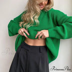 Candy Color Crewneck Trendy Pullover Sweater - Beige image 3