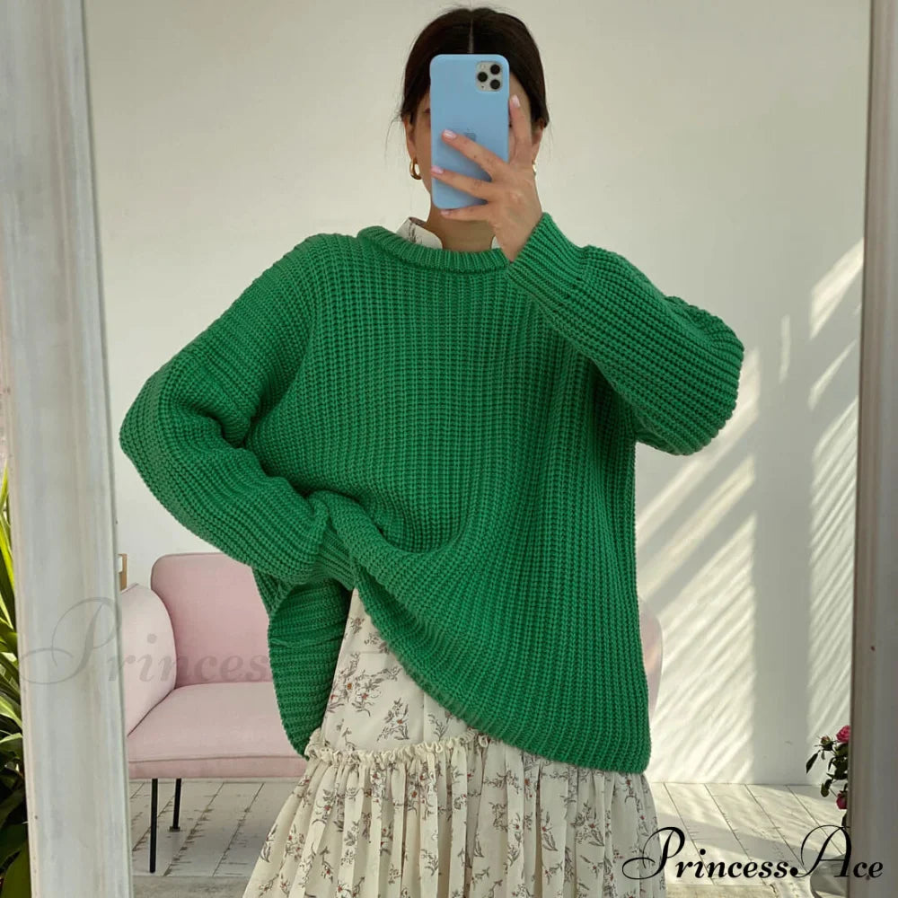 Candy Color Crewneck Trendy Pullover Sweater - Beige image 2