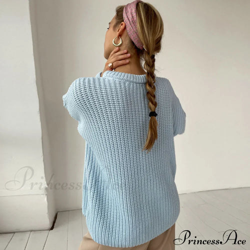 Candy Color Crewneck Trendy Pullover Sweater - Green image 2
