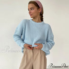 Candy Color Crewneck Trendy Pullover Sweater - Green image 1