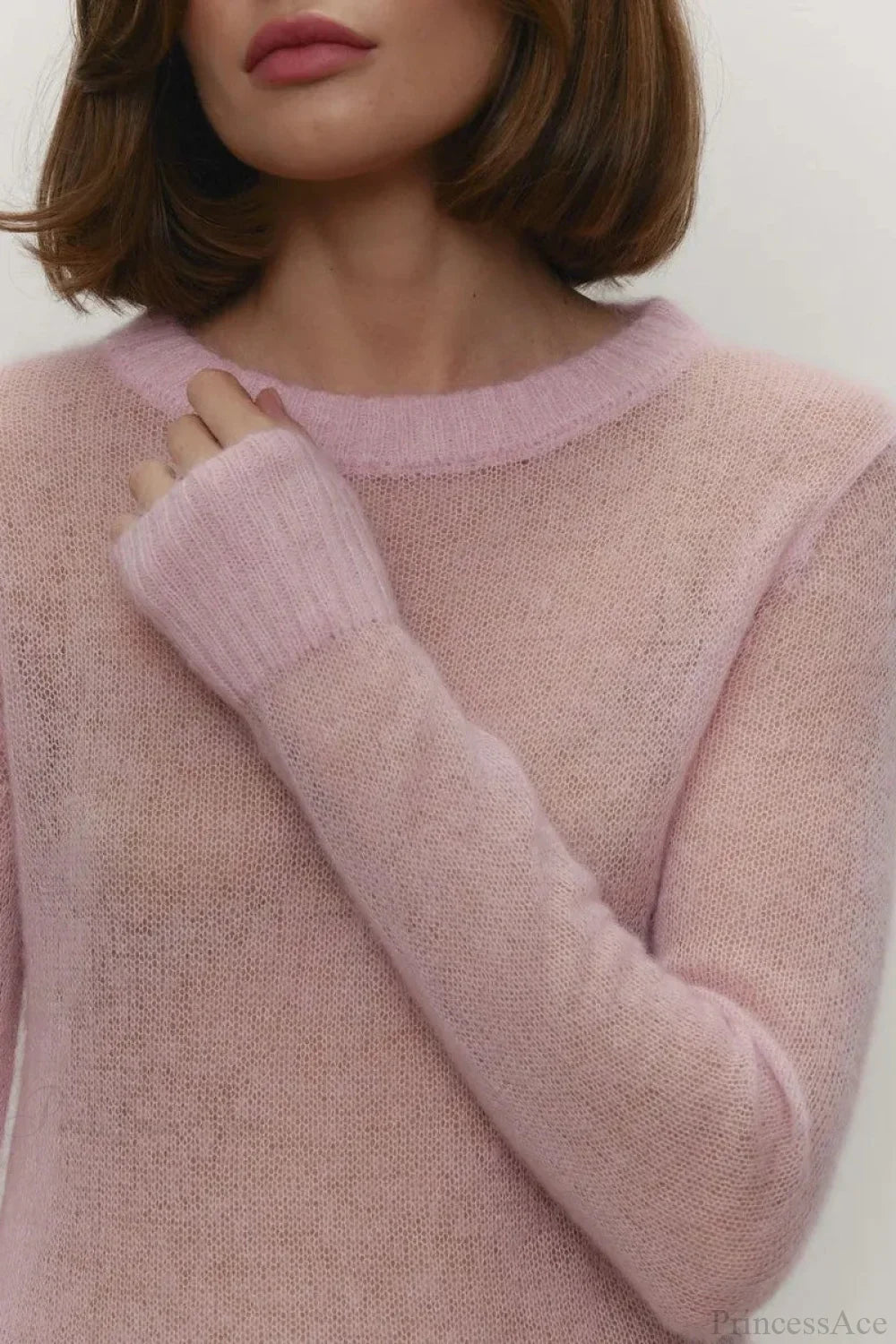 Candy Color Sheer Crew Neck Knit Sweater image 12