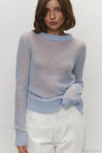 Candy Color Sheer Crew Neck Knit Sweater image 1