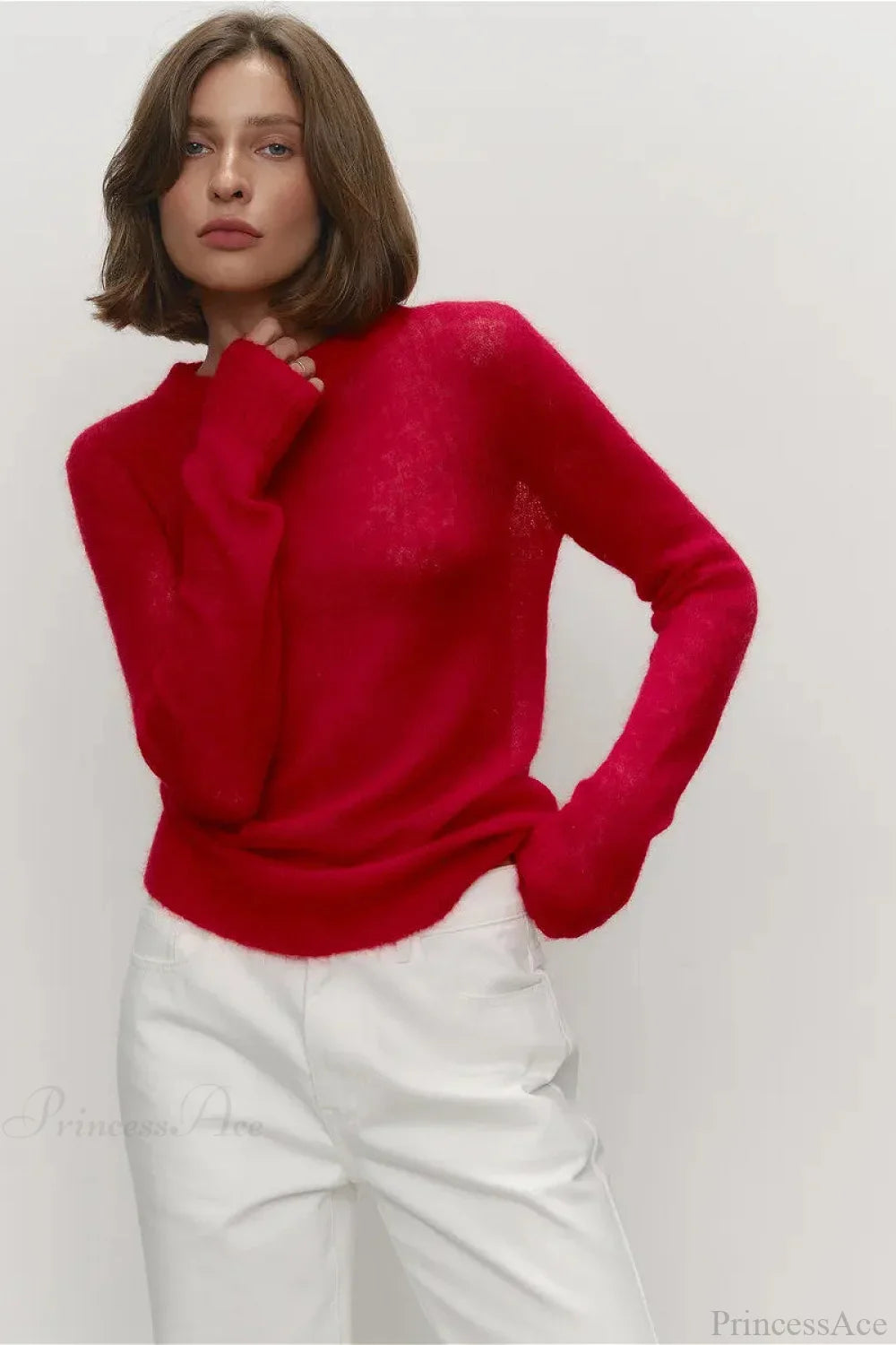 Candy Color Sheer Crew Neck Knit Sweater image 4