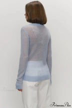 Candy Pastels Sheer Crew Neck Lightweight Knit Top image 4