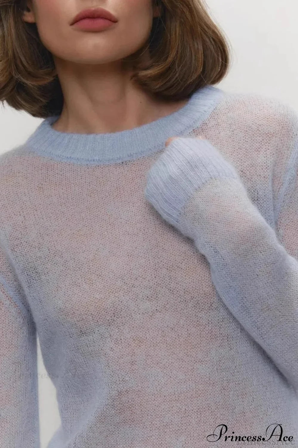 Candy Pastels Sheer Crew Neck Lightweight Knit Top image 6