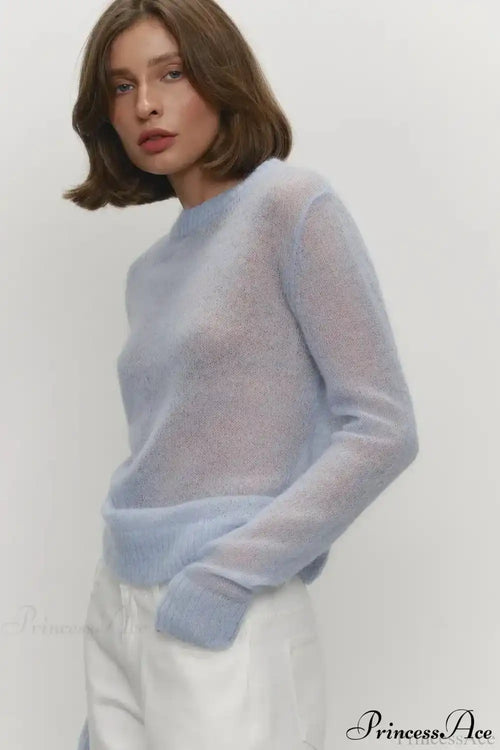 Candy Pastels Sheer Crew Neck Lightweight Knit Top image 2