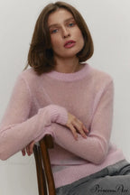 Candy Pastels Sheer Crew Neck Lightweight Knit Top image 8