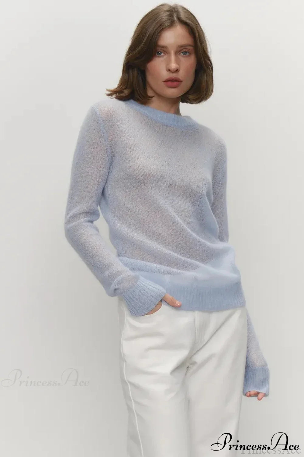 Candy Pastels Sheer Crew Neck Lightweight Knit Top image 5